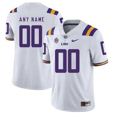 Mens LSU Tigers White Customized Nike College Football Jersey->customized ncaa jersey->Custom Jersey